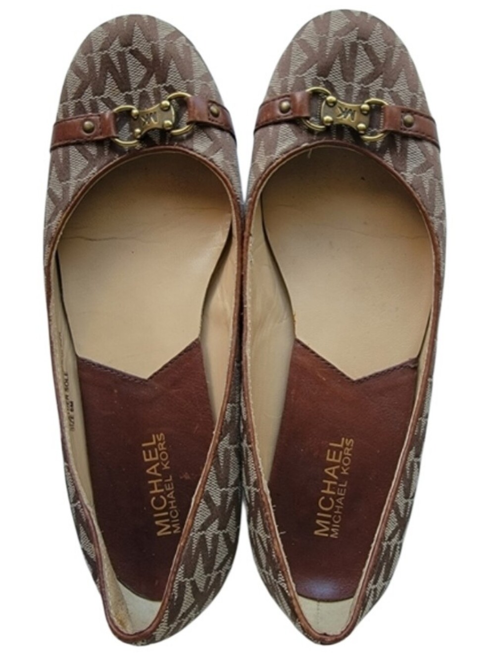 MICHAEL Michael Kors Brown Monogram Logo Ballet Flats